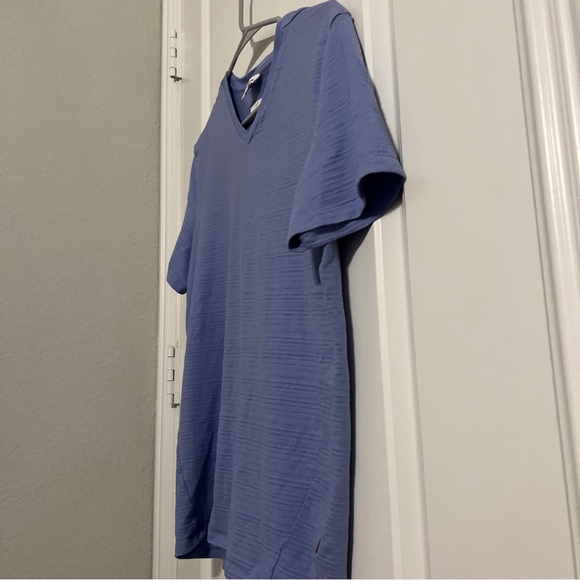 Calvin Kline V-Neck T-shirt Slim Fit Corn Flower Blue Womens M 100% Cotton - Picture 3 of 4